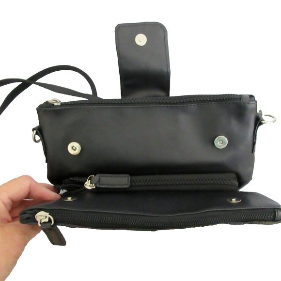 Cross Body Bag Patched Leather Outer Adjustable Strap Multiple Compartments NWOT - Picture 5 of 12